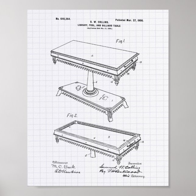 Billiard Tableau 1900 Art Brevet - Poivre Lined (Devant)