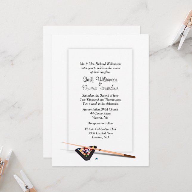 Billiard Theme Wedding Invitation (Front/Back In Situ)