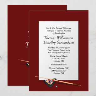 Billiard Theme Wedding Invitation Deep Red