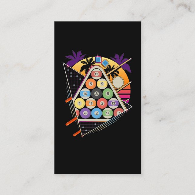 Billiard Vaporwave 80s 90s Snooker Pool Player Business Card (Front)