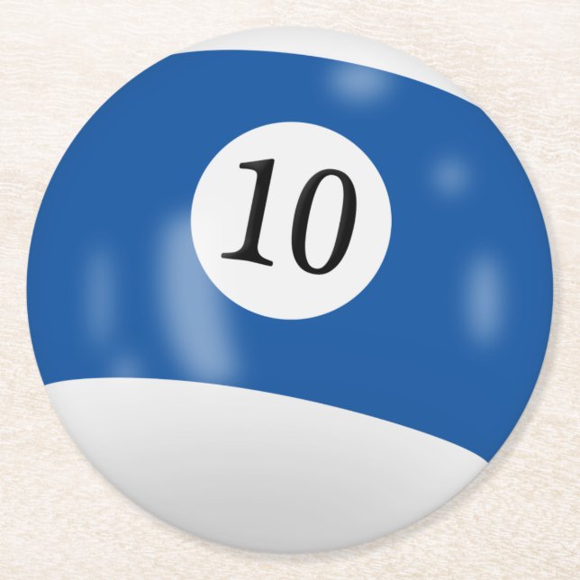 Billiards 10 ball round paper coaster (Front)