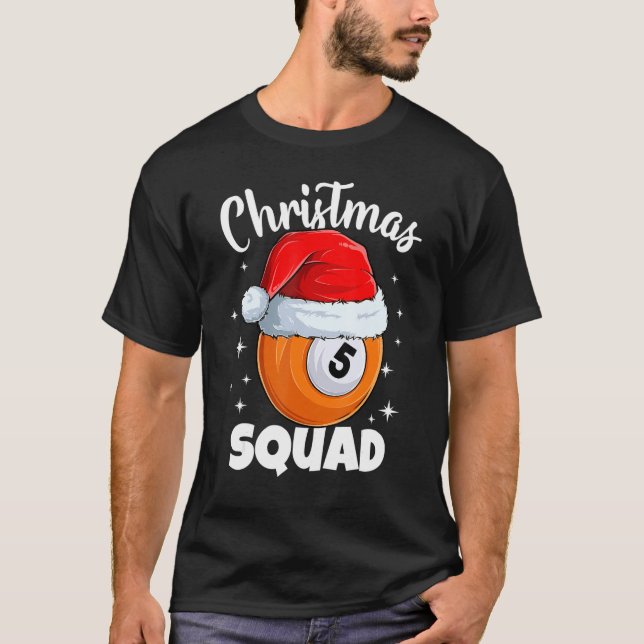 Billiards 5 Ball Christmas Squad Pool Balls Billia T-Shirt (Front)
