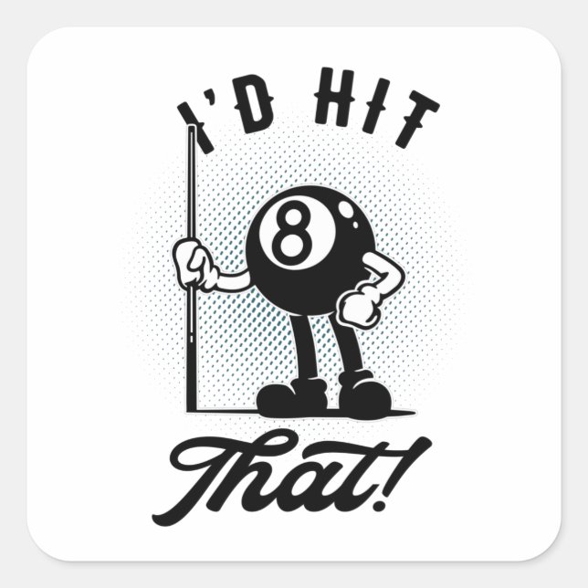 Billiards 8-ball Funny Cartoon Pool Snooker Square Sticker (Front)