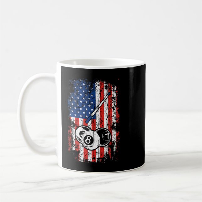 Billiards American Flag Cue Pool Balls Billiard Pl Coffee Mug (Left)