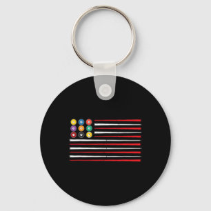 Billiards American Flag Cue Pool Billiard Player G Keychain