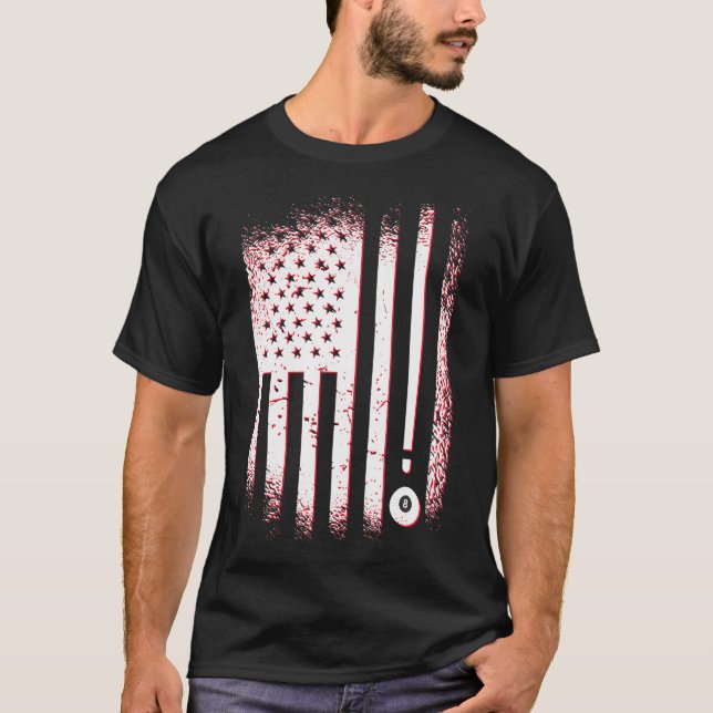 Billiards American Flag USA Pool Players And T-Shirt (Front)