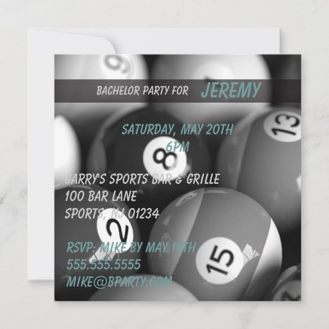 Billiards Bachelor Party Invitation Cards (Front)