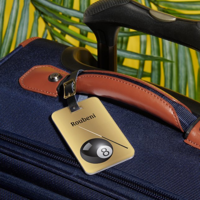 Billiards ball and cue Elegant Personalize Luggage Tag (Front Insitu 1)