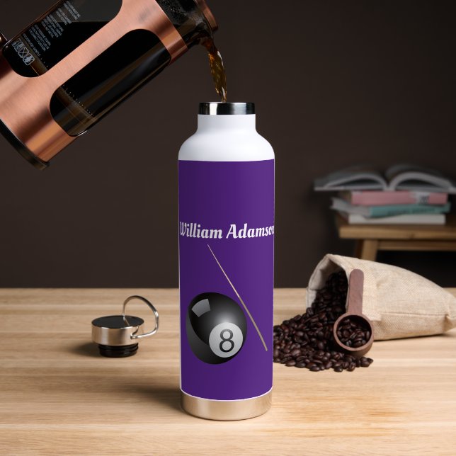 Billiards Ball and Cue Personalize  Water Bottle (Coffee (Rotated))