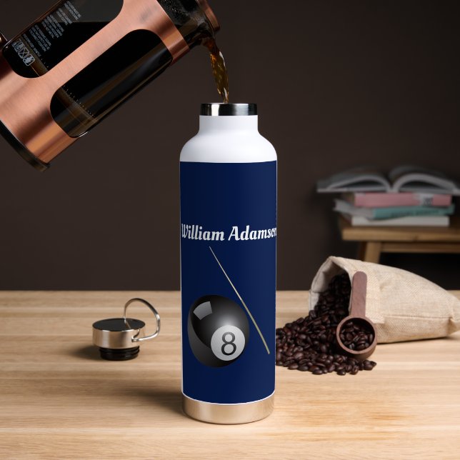 Billiards Ball and Cue Personalize  Water Bottle (Coffee (Rotated))