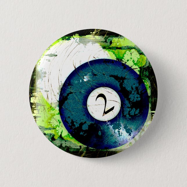 BILLIARDS BALL NUMBER 2 INCH ROUND BUTTON (Front)