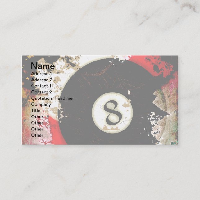 BILLIARDS BALL NUMBER 8 BUSINESS CARD (Front)