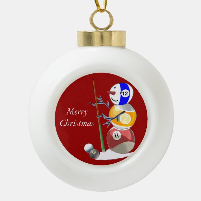 Billiards Ball Snowman Ceramic Ball Christmas Ornament (Front)