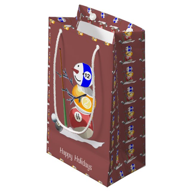 Billiards Ball Snowman Christmas Small Gift Bag (Front Angled)