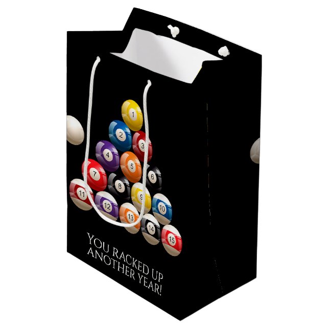 Billiards Balls Birthday Medium Gift Bag (Front Angled)