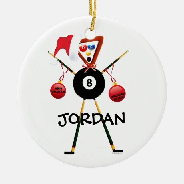Billiards Christmas Ceramic Ornament (Front)