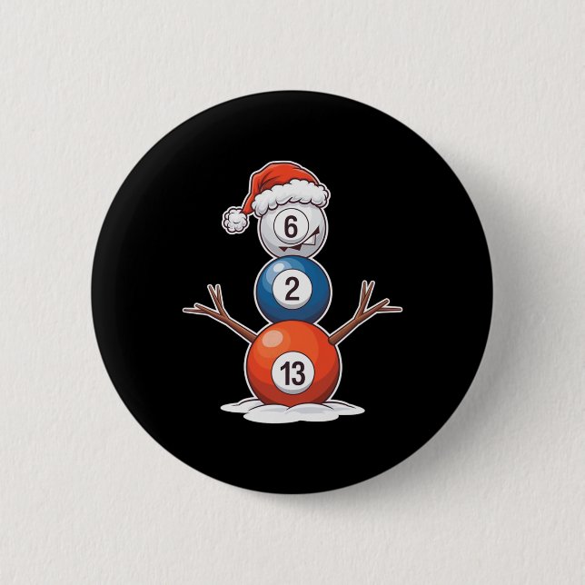 Billiards Christmas Snowman With Pool Table  2 Inch Round Button (Front)