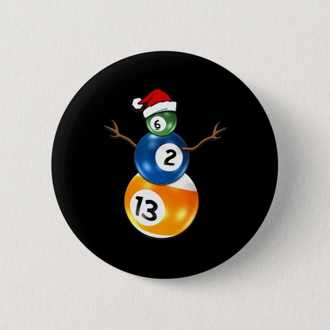 Billiards Christmas Snowman With Pool Table  2 Inch Round Button (Front)