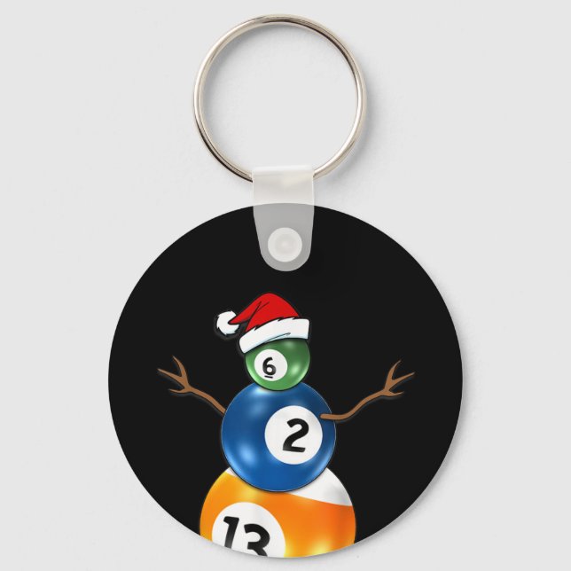 Billiards Christmas Snowman With Pool Table Balls Keychain (Front)