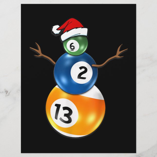 Billiards Christmas Snowman With Pool Table Balls Letterhead (Front)