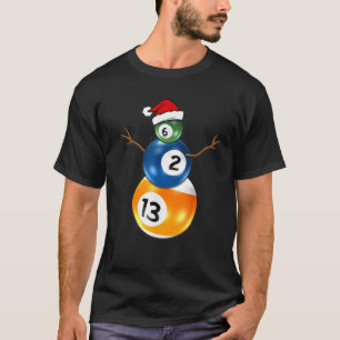Billiards Christmas Snowman  with Pool Table Balls T-Shirt