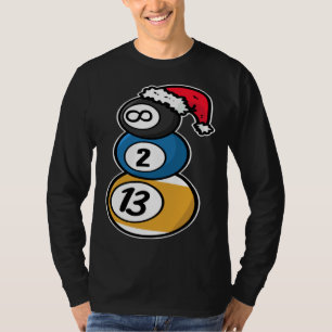 Billiards Christmas Snowman with Pool Table Balls  T-Shirt