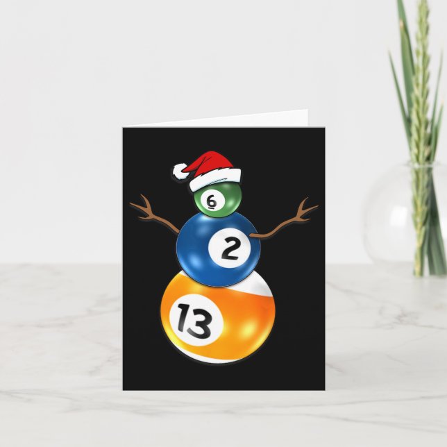 Billiards Christmas Snowman With Pool Table  Card (Front)