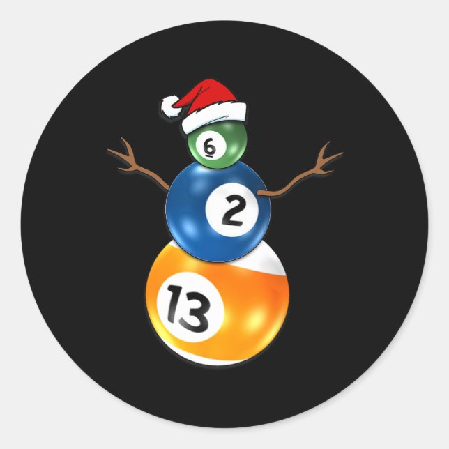 Billiards Christmas Snowman With Pool Table  Classic Round Sticker (Front)