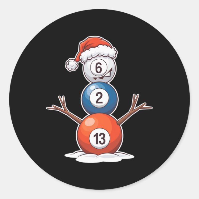Billiards Christmas Snowman With Pool Table  Classic Round Sticker (Front)
