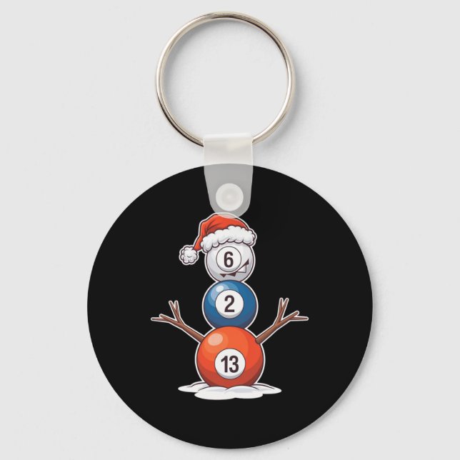 Billiards Christmas Snowman With Pool Table  Keychain (Front)