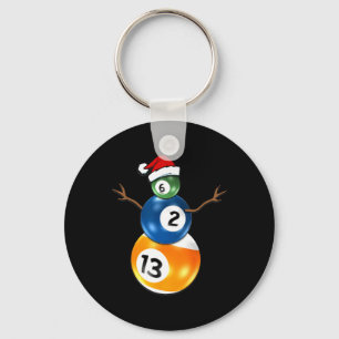 Billiards Christmas Snowman With Pool Table Keychain