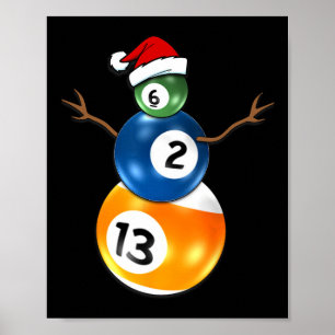 Billiards Christmas Snowman With Pool Table Poster