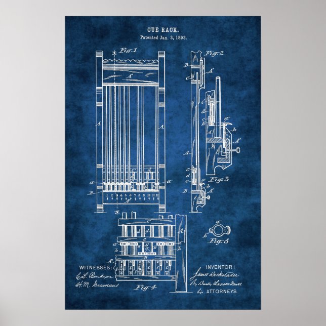 Billiards Cue Rack Patent Art #13 Pool Decor (Front)