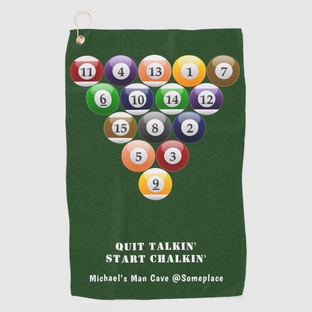 Billiards Eight-Ball Rack 8-Ball Pool Game Sporty Golf Towel (Front)