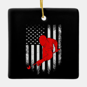 Billiards Lover American Flag Billiards Gift Ceramic Ornament