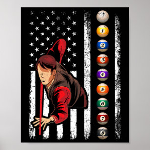 Billiards Lover Retro American Flag Billiards 4th  Poster