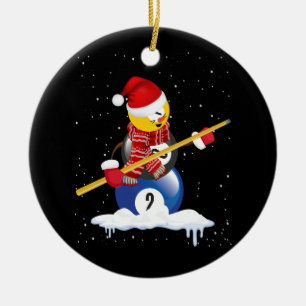 Billiards Merry Christmas Snowman with Pool Table Ceramic Ornament