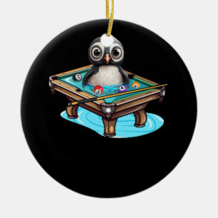 Billiards Penguin Hustler Pool Snooker Playing Poo Ceramic Ornament