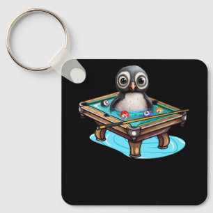 Billiards Penguin Hustler Pool Snooker Playing Poo Keychain