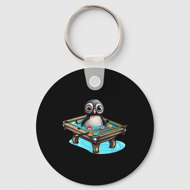 Billiards Penguin Hustler Pool Snooker Playing Poo Keychain (Front)
