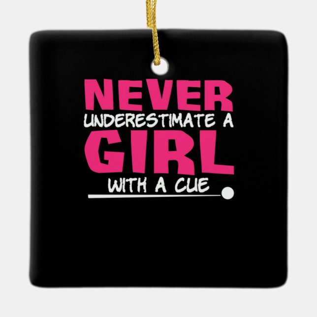 Billiards Player | Pool Billiards Girl With A Cue Ceramic Ornament (Front)