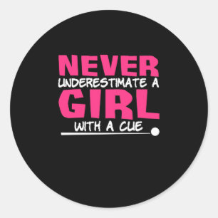 Billiards Player   Pool Billiards Girl With A Cue Classic Round Sticker
