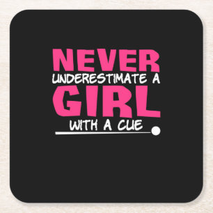 Billiards Player Pool Billiards Girl With A Cue Square Paper Coaster