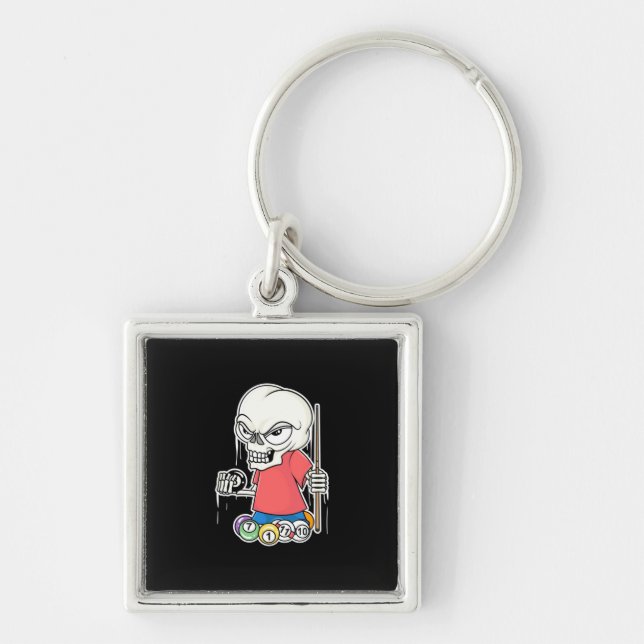 Billiards Player | Skull Billiard Player Keychain (Front)