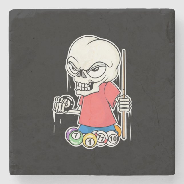 Billiards Player | Skull Billiard Player Stone Coaster (Front)