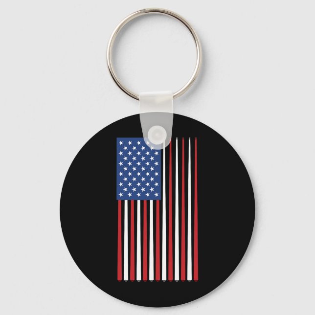 Billiards Player Usa American Flag Pool Sticks Cue Keychain (Front)