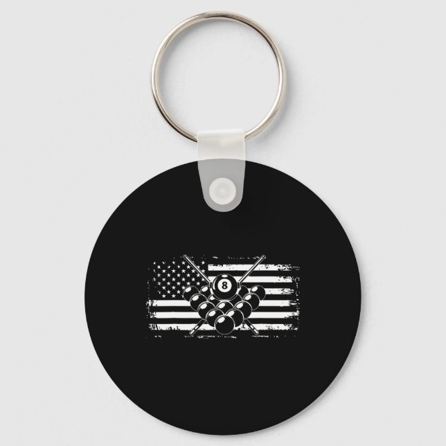 Billiards Pool Billiards American Flag Gift  Keychain (Front)