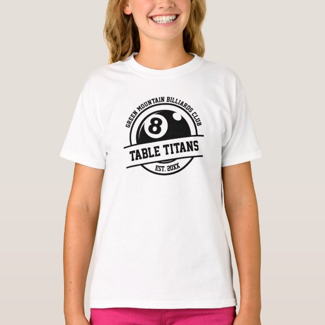 Billiards Pool Club Team League Name Year Sponsor T-Shirt (Front)