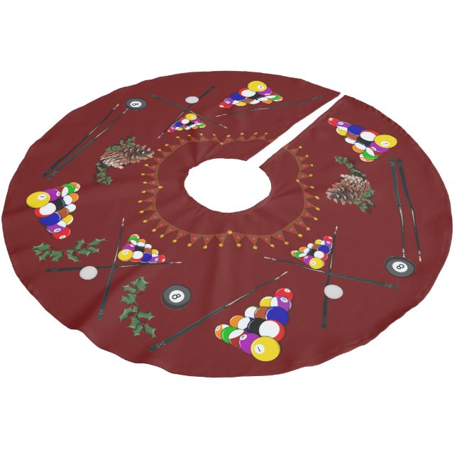 Billiards Pool Cues Christmas Brushed Polyester Tree Skirt (Angled)