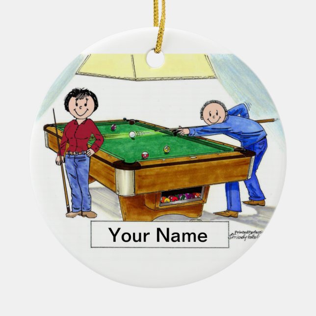 Billiards, Pool Player Couple Ceramic Ornament (Front)